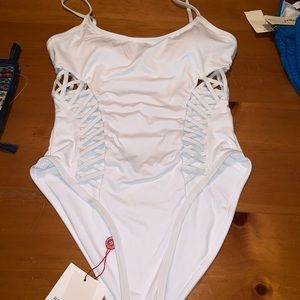 White never worn red carter bathing suit